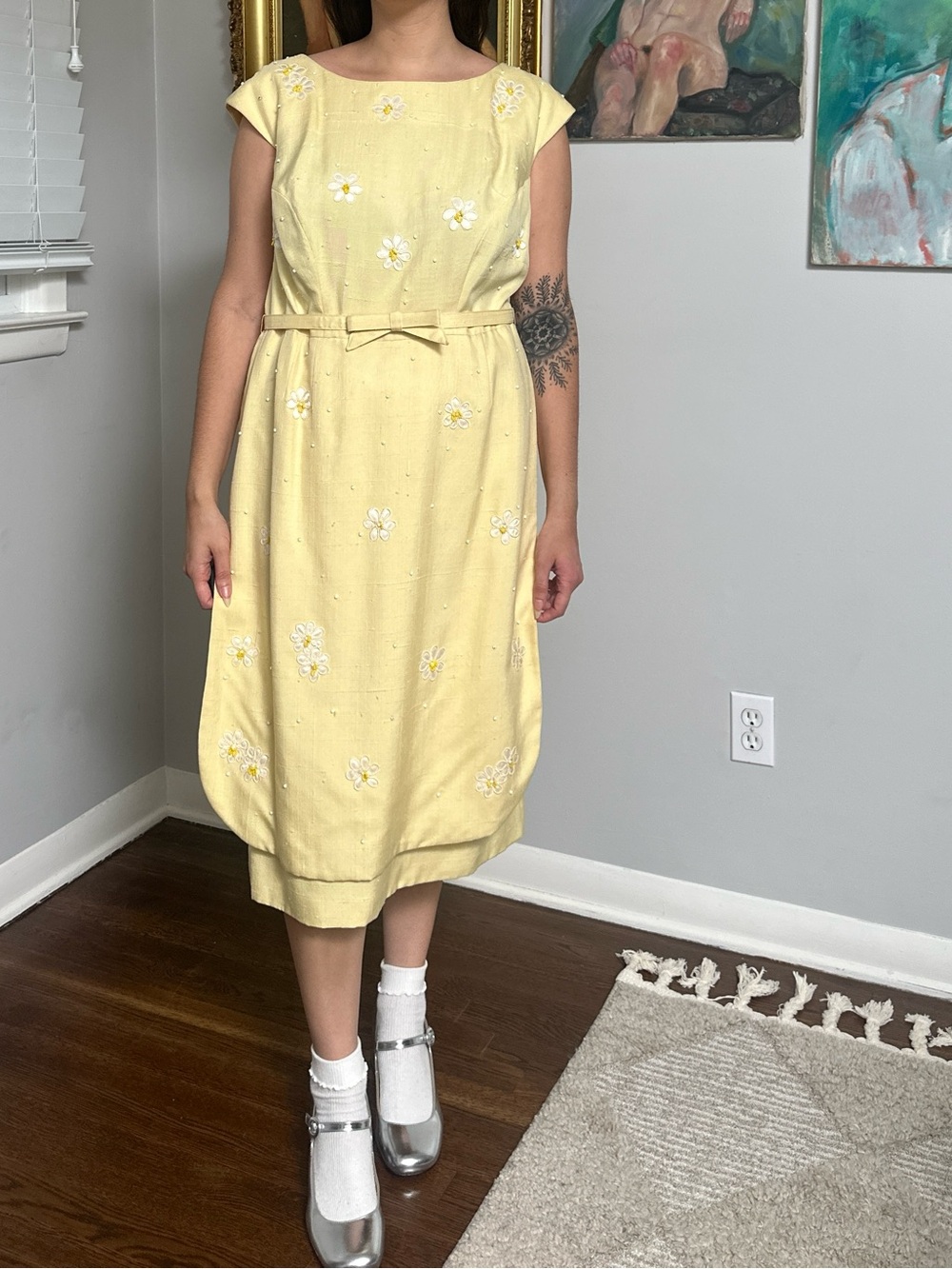 Vintage Sacks Fifth Avenue Yellow Floral Cocktail Dress